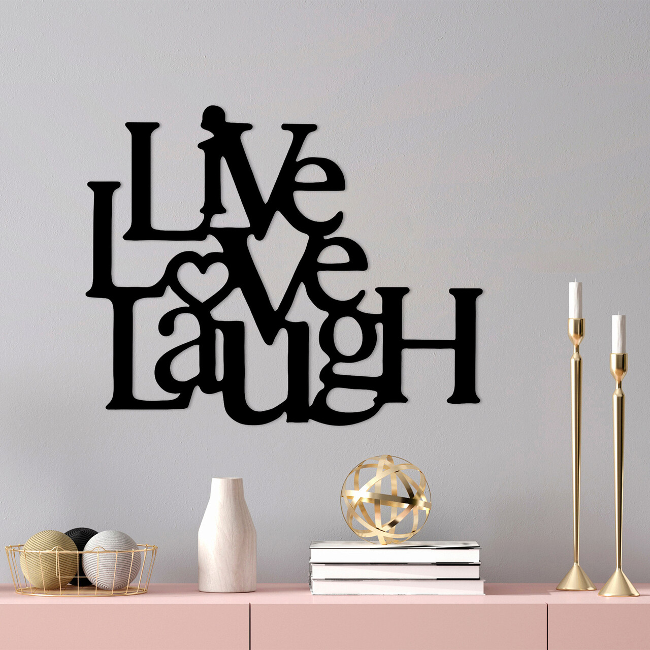 Decoratiune de perete, Live-Love-Laugh, Dimensiuni: 36 x 1,5 x 45 cm, Negru - imagine 7